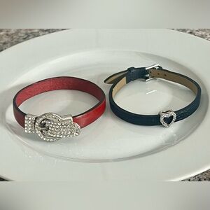Red and Black Leather Bracelets with Rhinestone Accents